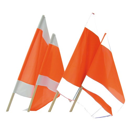 Warnfahne Winterdienst Fahne orange-weiss mit Holzstiel