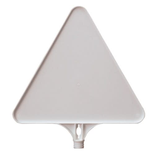 Weißer dreieckiger Schilderaufsatz aus Kunststoff mit Befestigungsmechanismus