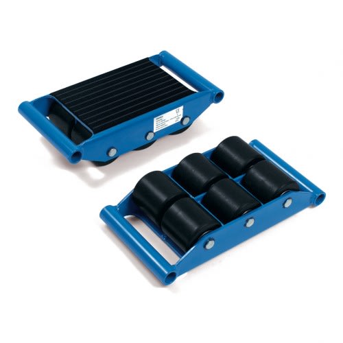 FETRA Transportroller 6945 mit blauer Metallrahmen und schwarzen Rollen, Tragkraft 6 Tonnen