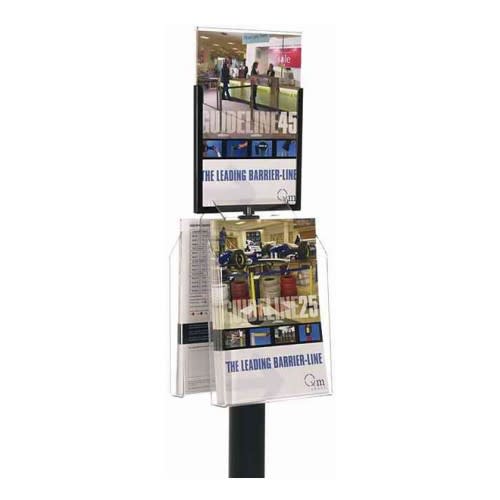 Kombischildtafel mit beidseitigem Prospekthalter aus transparentem Kunststoff auf schwarzem Ständer