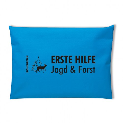 Blaues Erste Hilfe Set Jagd & Forst von Söhngen mit schwarzem Schriftzug und Waldmotiv