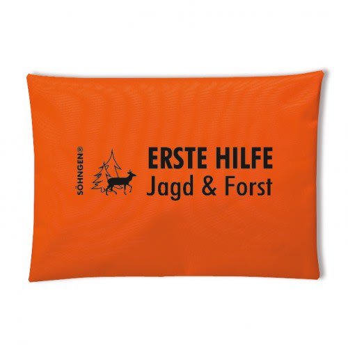 Oranges Erste Hilfe Set für Jagd und Forst mit schwarzem Schriftzug und Söhngen Logo
