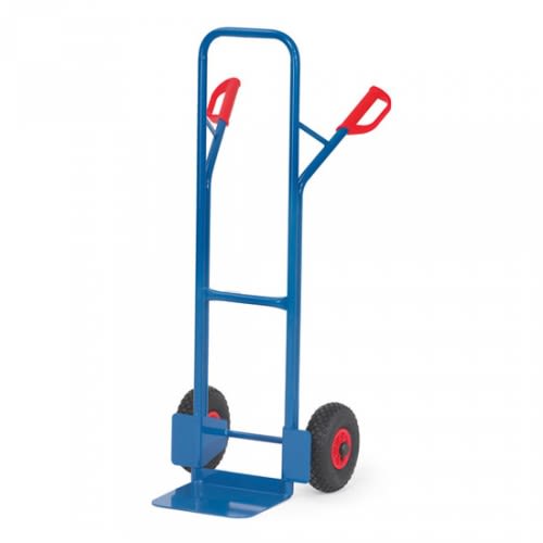 FETRA Stahlrohrkarre B1325L mit kleiner Schaufel und Tragkraft 300 kg, blaue Karre mit roten Griffen und schwarzen Reifen