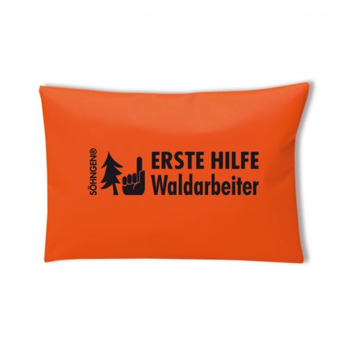 Oranges Erste-Hilfe-Set für Waldarbeiter von Söhngen mit schwarzem Aufdruck