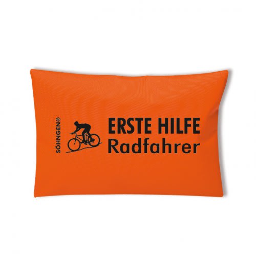 Oranges Erste Hilfe Set für Radfahrer von Söhngen mit Fahrradfahrer-Symbol