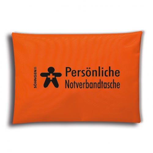 Orange persönliche Notverbandtasche von Söhngen mit schwarzem Logo und Schriftzug