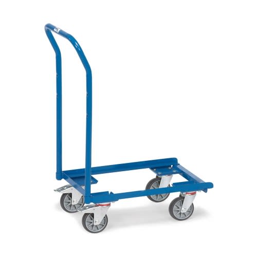 FETRA Eurokasten-Roller 13587 mit offenem Rahmen und Schiebebügel, blaue Transportkarre ohne Kante, Tragkraft 250 kg