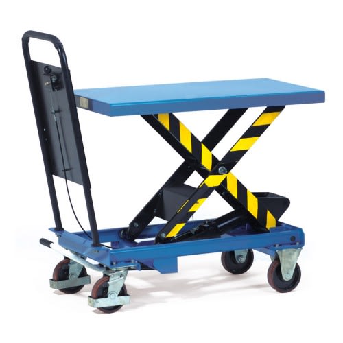 FETRA Hubtischwagen Modell 6833 mit blauer Plattform und Tragkraft von 500, 750 und 1000 kg