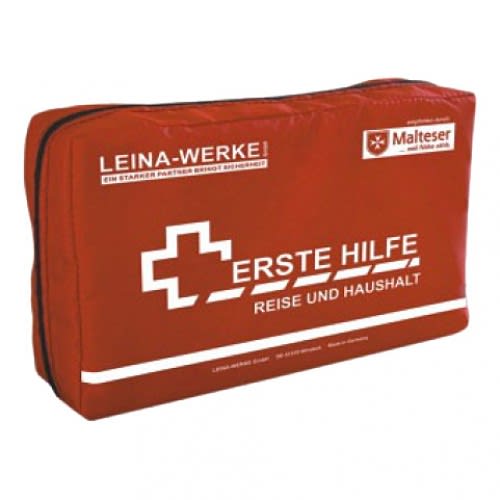 Rotes Erste-Hilfe-Set für Reise und Haushalt von Leina-Werke mit Malteser Logo
