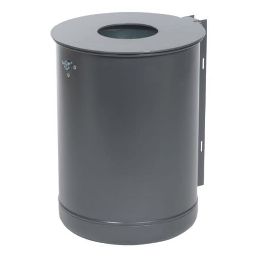 Rund-Abfallbehälter mit Deckelscheibe, grauer Metallmülleimer mit 35 bis 50 Liter Fassungsvermögen, Wandmontage