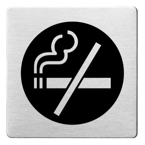 Piktogramm Rauchverbot mit abgerundeten Ecken und schwarzem Motiv 2, Nichtraucher-Symbol auf quadratischem Schild