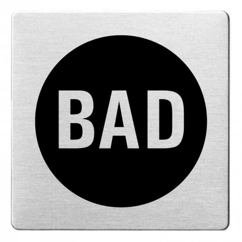 Textschild Bad mit abgerundeten Ecken in Schwarz auf silbernem Hintergrund