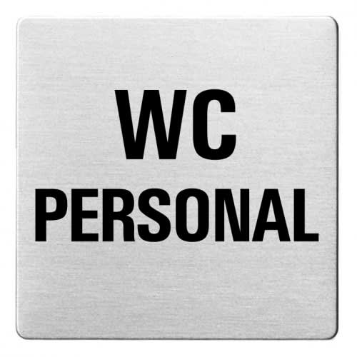 Textschild mit der Aufschrift WC PERSONAL auf silbernem Hintergrund mit abgerundeten Ecken