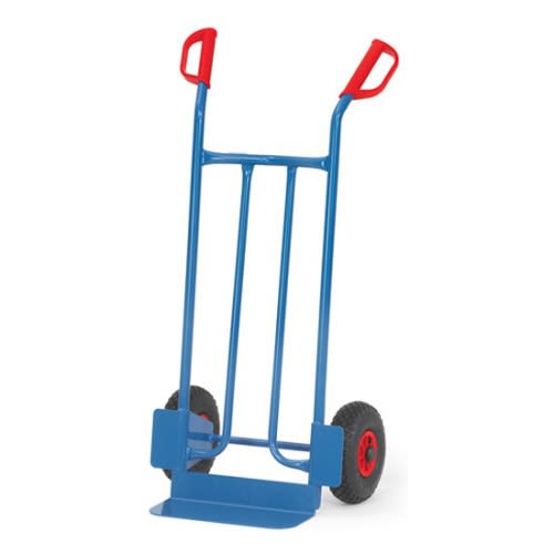 FETRA Stahlrohrkarre B1115L mit kleiner Schaufel und Tragkraft 250 kg, blaue Karre mit roten Griffen und schwarzen Reifen