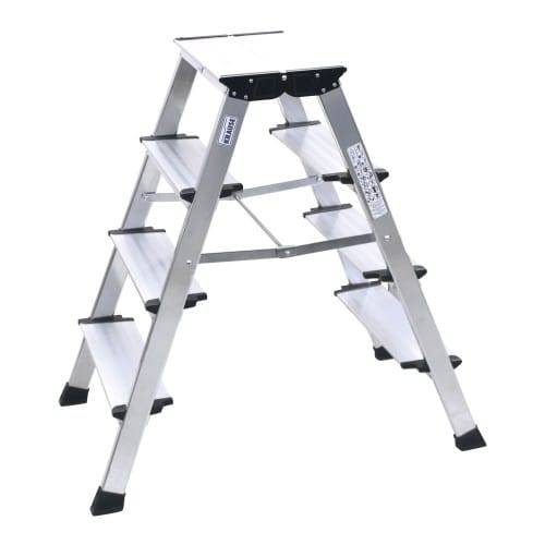 Doppel-Klapptritt MONTO Treppo aus Aluminium mit vier Stufen auf jeder Seite