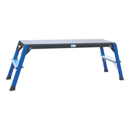 Arbeitsplattform MONTO StepTop mit blauen Beinen und rutschfester Oberfläche