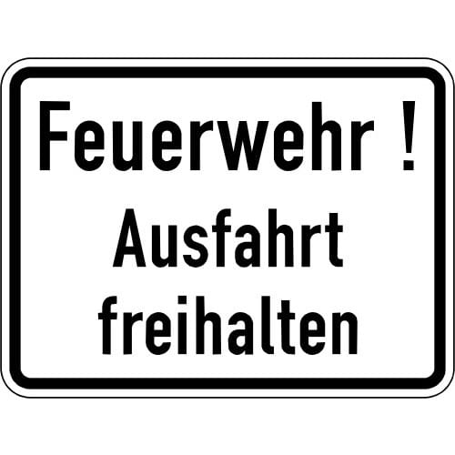 Verkehrsschild Feuerwehr Ausfahrt freihalten VZ 2432 weißes Schild mit schwarzem Rand und schwarzer Schrift