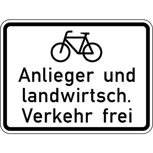 Verkehrsschild Radfahrer Anlieger und landwirtschaftlicher Verkehr frei VZ 2212