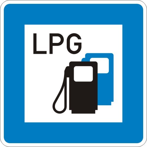 Verkehrsschild Tankstelle mit Autogas LPG VZ 365-53 blau weiß schwarz