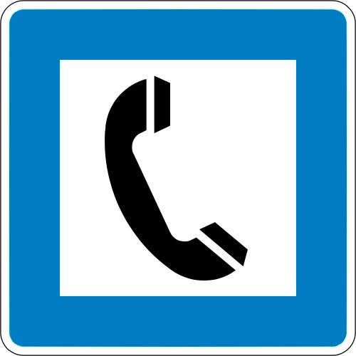 Verkehrsschild Fernsprecher VZ 360-50 mit Telefonhörer Symbol auf blauem Hintergrund