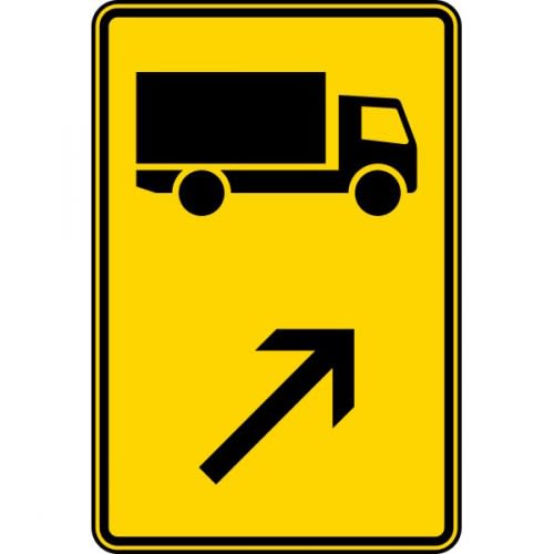 Wegweiser Verkehrsschild für KFZ über 3,5 Tonnen mit rechts einordnen Pfeil