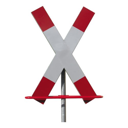 Schutzbügel für Andreaskreuz aus Metall mit rotem und weißem Andreaskreuz