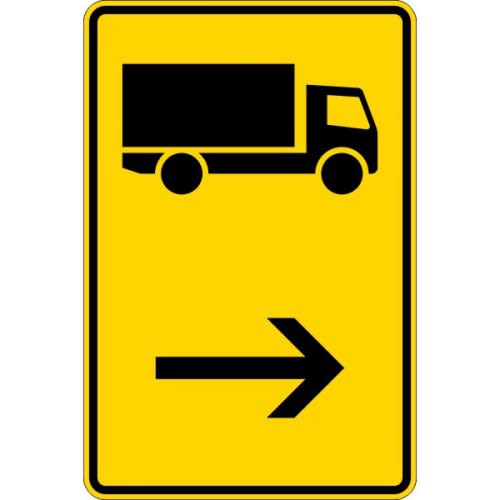 Wegweiser Verkehrsschild für KFZ mit zulässiger Gesamtmasse über 3,5 Tonnen, Pfeil zeigt nach rechts