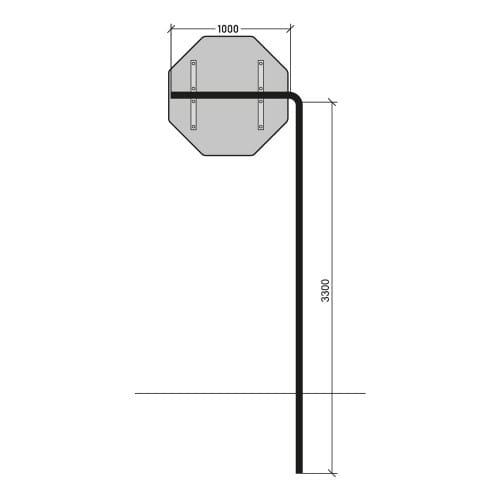 Technische Zeichnung Ausleger-Rohrpfosten Typ 1 mit Maßen 1000 mm Breite und 3300 mm Höhe