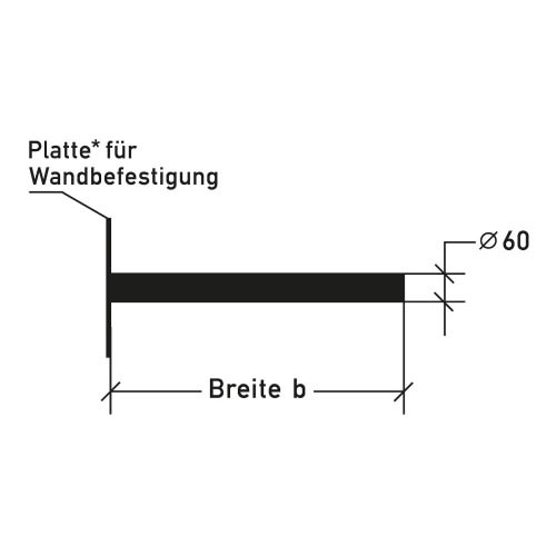 Technische Zeichnung eines Auslegers für Wandbefestigung mit Platte und Durchmesser 60 mm