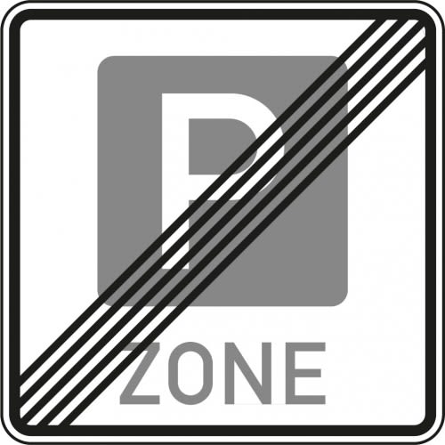 Verkehrsschild Ende einer Parkraumbewirtschaftungszone VZ 314.2 mit durchgestrichenem P und Schriftzug Zone