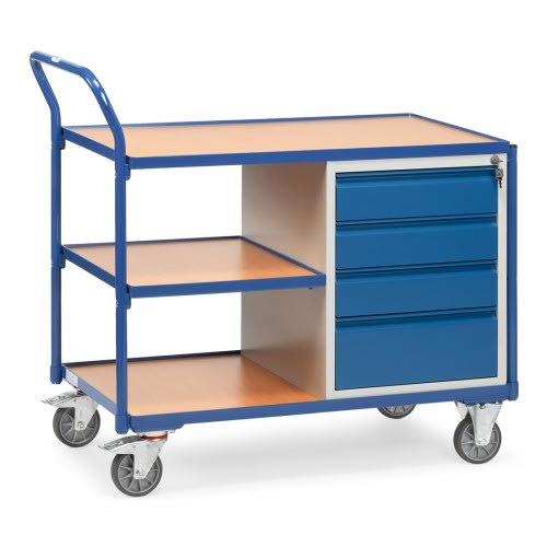 FETRA leichter Werkstattwagen Tischwagen 2634 mit 4 blauen Schubladen und Zwischenboden, Tragkraft 300 kg, fahrbar mit 4 Rollen