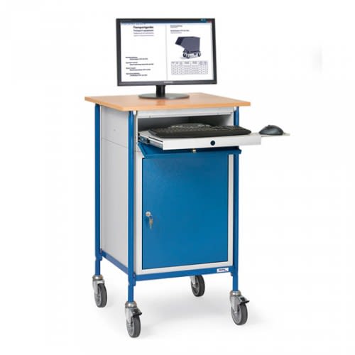 FETRA Rollpult 5839 mit waagerechter Schreibfläche, zwei verstellbaren Böden, Flügeltürschrank und Tastaturschublade auf Rollen
