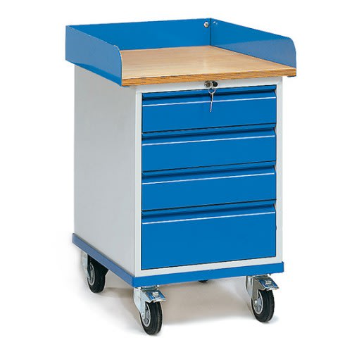 FETRA Rollschrank 2446 mit Arbeitsplatte und 4 blauen Schubladen auf Rollen, Tragkraft 150 kg
