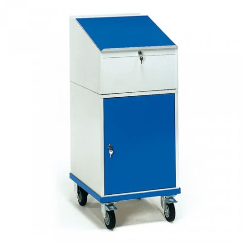 FETRA Rollschrank 2448 mit blauem Schreibpult und Flügeltürschrank auf Rollen, Tragkraft 150 kg