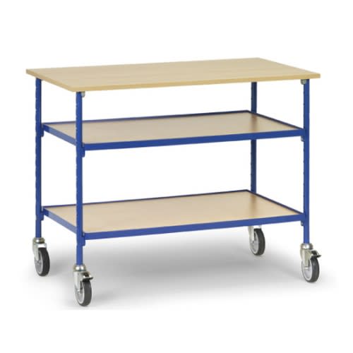 FETRA Rolltisch 5862 mit 2 verstellbaren Böden und blauer Metallrahmenkonstruktion auf Rollen