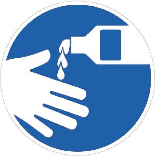 Gebotszeichen Hautschutz benutzen Symbol mit Hand und Hautschutzmittel in blauem Kreis