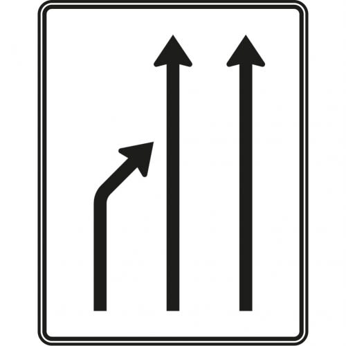 Verkehrszeichen Einengungstafel ohne Gegenverkehr mit Einzug links und noch 2 Fahrstreifen VZ 531-21
