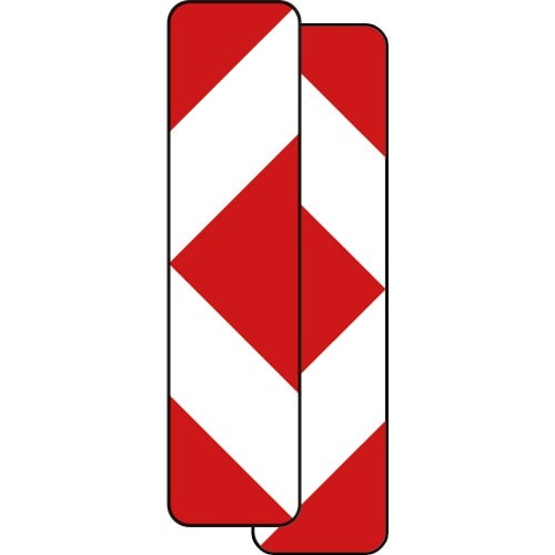 Pfeilbake doppelseitig mit roten und weißen diagonalen Streifen, Verkehrsschild VZ 605-42