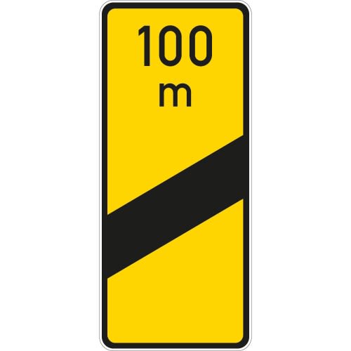 Ankündigungsbake gelb einstreifig mit schwarzem Streifen und 100 m Markierung Verkehrszeichen VZ 450-53