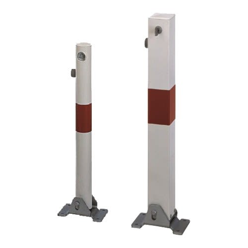 Absperrpfosten LITTLE klappbar weiß mit rotem Streifen, zwei Varianten stehend