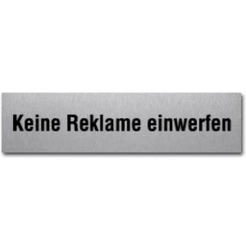 Textschild Keine Reklame einwerfen eckig aus Metall mit schwarzer Schrift
