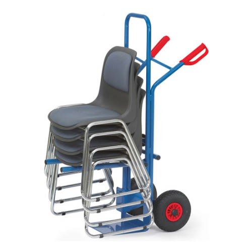 FETRA Stuhlkarre B1335L mit einhängbarem Traggestell und mehreren gestapelten Stühlen, Tragkraft 300 kg