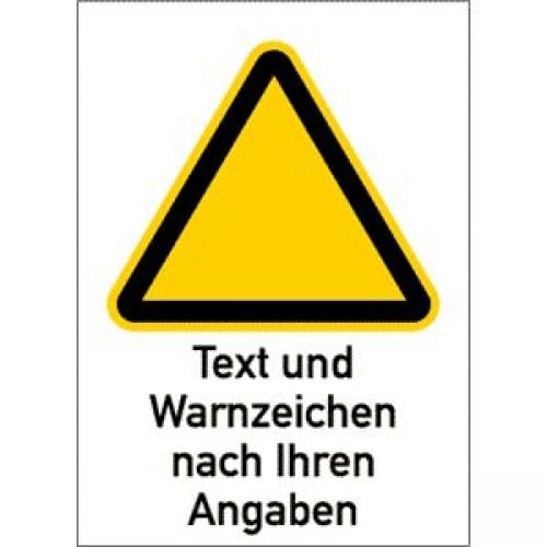 Warnzeichen mit gelbem Dreieck und schwarzem Rand, Text und Warnzeichen nach Ihren Angaben