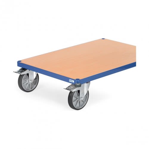 FETRA® Abweiserrollen 1299 Transportroller mit Holzplatte und blauer Metallumrandung