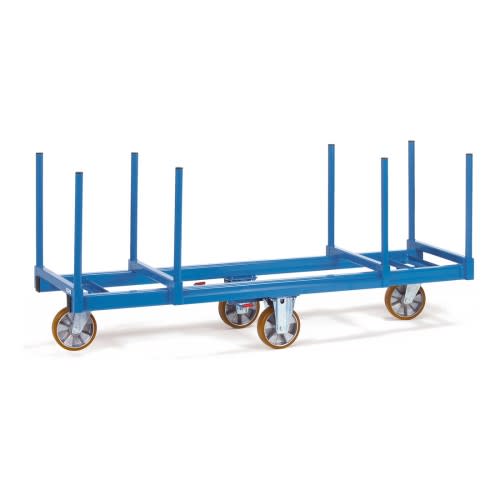 FETRA Langmaterial-Wagen 2111 mit 2 Materialmulden, blauer Stahlwagen mit 6 Rollen, Tragkraft 1500 kg