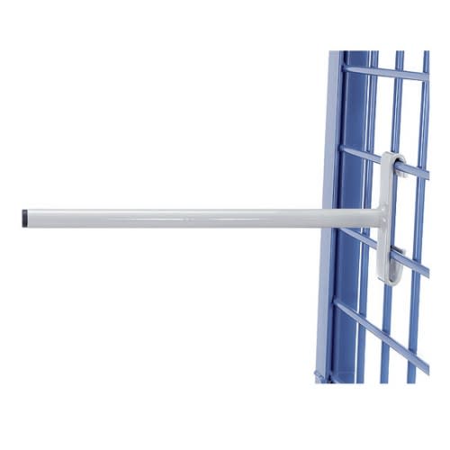 FETRA Rohrträger 1302 aus Metall, montiert an einem blauen Gittergestell