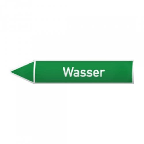 Grüner Fließrichtungspfeil mit der Aufschrift Wasser für die Durchflussstoffgruppe 1