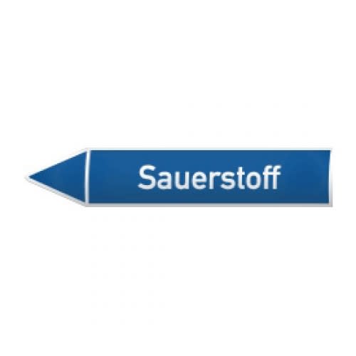 Blauer Fließrichtungspfeil mit der Aufschrift Sauerstoff für die Durchflussstoffgruppe 0