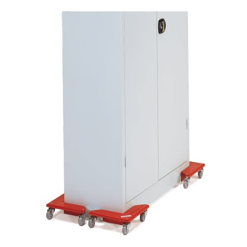 FETRA Eckenroller 6977 mit Tragkraft 150 kg, roter Möbelroller unter einem Schrank