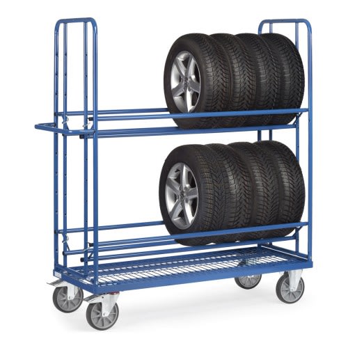 FETRA Reifenwagen 4596 mit Drahtgitterboden und Tragkraft 400 kg, blau, mit Reifen beladen